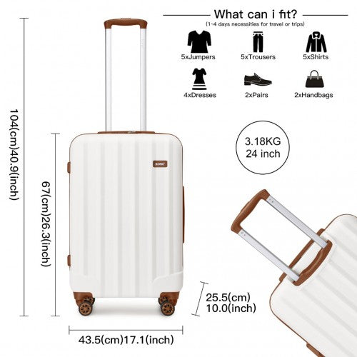 K1773-1L - Kono 19/24/28 Inch 3 Piece Set Striped ABS+PC Hard Shell Luggage with 360-Degree Spinner Wheels - Cream