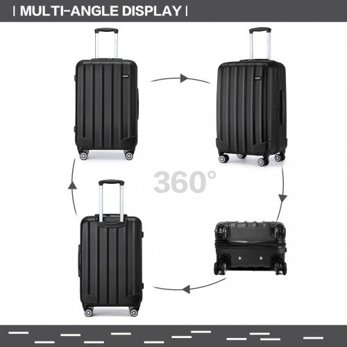 K1773-1L - Kono 19/24/28 Inch 3 Piece Set Striped ABS+PC Hard Shell Luggage with 360-Degree Spinner Wheels - Black
