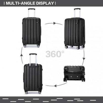 K1773-1L - Kono 19/24/28 Inch 3 Piece Set Striped ABS+PC Hard Shell Luggage with 360-Degree Spinner Wheels - Black