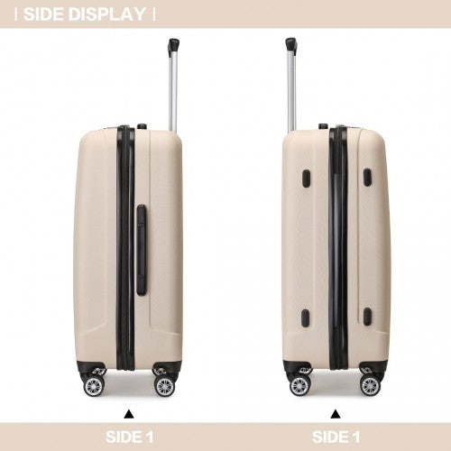 K1773-1L - Kono 19/24/28 Inch 3 Piece Set Striped ABS+PC Hard Shell Luggage with 360-Degree Spinner Wheels - Beige