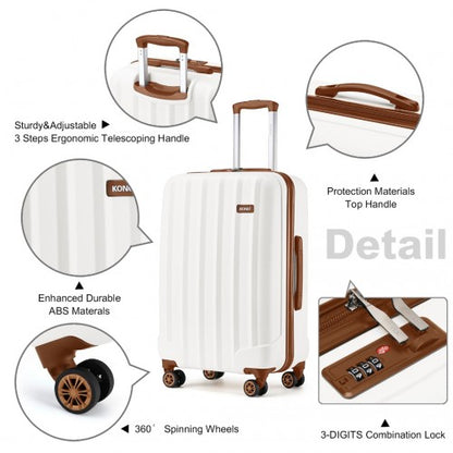 K1773-1L - Kono 19/24/28 Inch 3 Piece Set Striped ABS+PC Hard Shell Luggage with 360-Degree Spinner Wheels - Cream