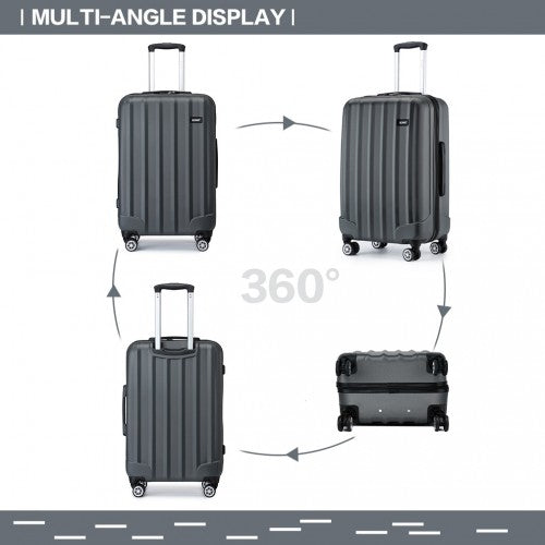K1773-1L - Kono 19/24/28 Inch 3 Piece Set Striped ABS+PC Hard Shell Luggage with 360-Degree Spinner Wheels - Grey