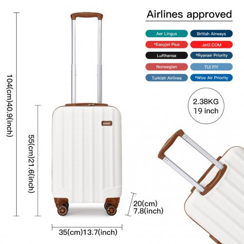 K1773-1L - Kono 19/24/28 Inch 3 Piece Set Striped ABS+PC Hard Shell Luggage with 360-Degree Spinner Wheels - Cream