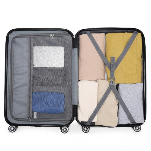 K1773-1L - Kono 19/24/28 Inch 3 Piece Set Striped ABS+PC Hard Shell Luggage with 360-Degree Spinner Wheels - Beige