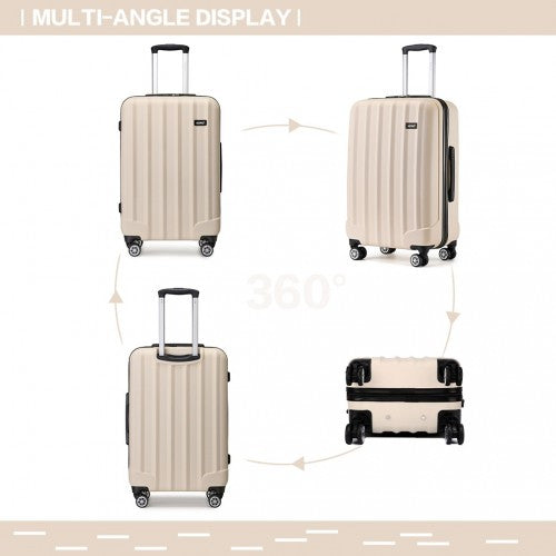 K1773-1L - Kono 19/24/28 Inch 3 Piece Set Striped ABS+PC Hard Shell Luggage with 360-Degree Spinner Wheels - Beige