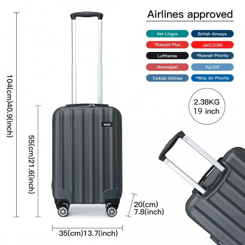 K1773-1L - Kono 19/24/28 Inch 3 Piece Set Striped ABS+PC Hard Shell Luggage with 360-Degree Spinner Wheels - Grey