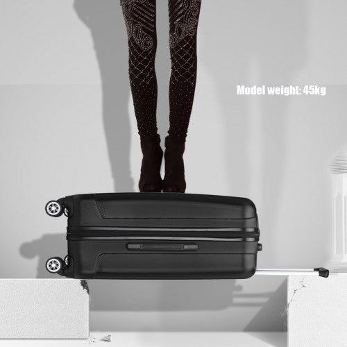 K1773-1L - Kono 19/24/28 Inch 3 Piece Set Striped ABS+PC Hard Shell Luggage with 360-Degree Spinner Wheels - Black