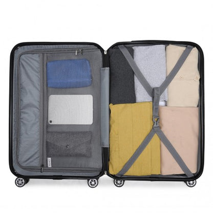 K1773-1L - Kono 19/24/28 Inch 3 Piece Set Striped ABS+PC Hard Shell Luggage with 360-Degree Spinner Wheels - Black
