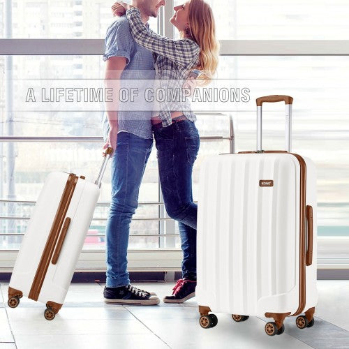 K1773-1L - Kono 19/24/28 Inch 3 Piece Set Striped ABS+PC Hard Shell Luggage with 360-Degree Spinner Wheels - Cream