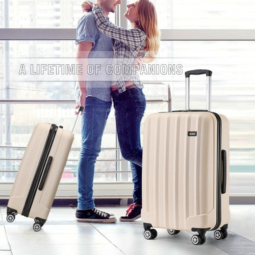 K1773-1L - Kono 19/24/28 Inch 3 Piece Set Striped ABS+PC Hard Shell Luggage with 360-Degree Spinner Wheels - Beige