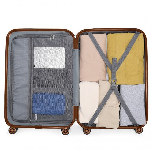 K1773-1L - Kono 19/24/28 Inch 3 Piece Set Striped ABS+PC Hard Shell Luggage with 360-Degree Spinner Wheels - Cream