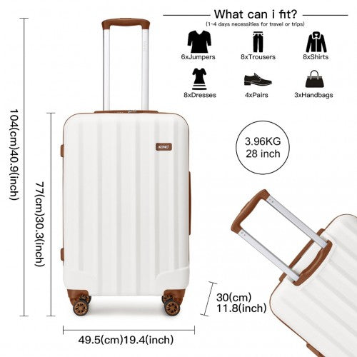 K1773-1L - Kono 19/24/28 Inch 3 Piece Set Striped ABS+PC Hard Shell Luggage with 360-Degree Spinner Wheels - Cream