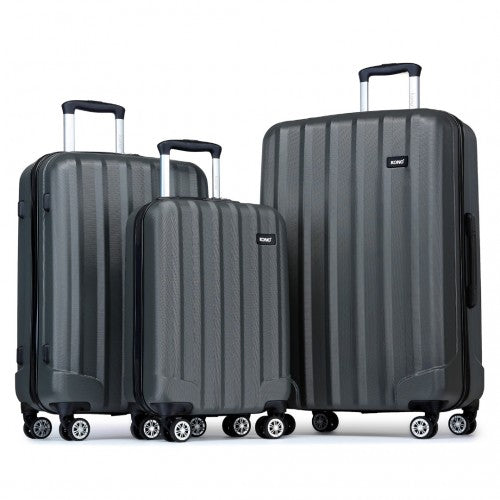 K1773-1L - Kono 19/24/28 Inch 3 Piece Set Striped ABS+PC Hard Shell Luggage with 360-Degree Spinner Wheels - Grey