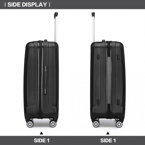 K1773-1L - Kono 19/24/28 Inch 3 Piece Set Striped ABS+PC Hard Shell Luggage with 360-Degree Spinner Wheels - Black