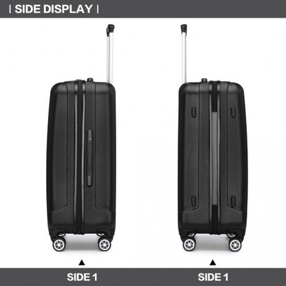 K1773-1L - Kono 19/24/28 Inch 3 Piece Set Striped ABS+PC Hard Shell Luggage with 360-Degree Spinner Wheels - Black