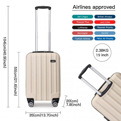 K1773-1L - Kono 19/24/28 Inch 3 Piece Set Striped ABS+PC Hard Shell Luggage with 360-Degree Spinner Wheels - Beige
