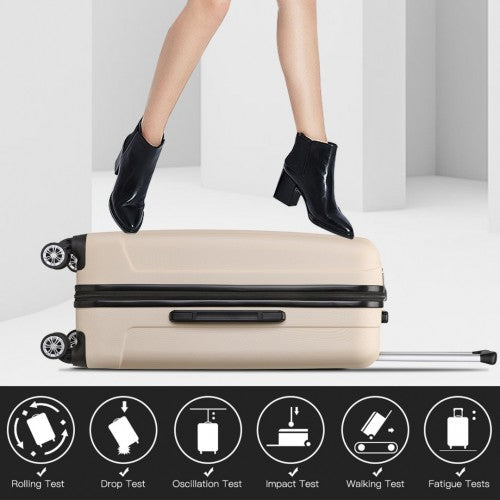 K1773-1L - Kono 19/24/28 Inch 3 Piece Set Striped ABS+PC Hard Shell Luggage with 360-Degree Spinner Wheels - Beige