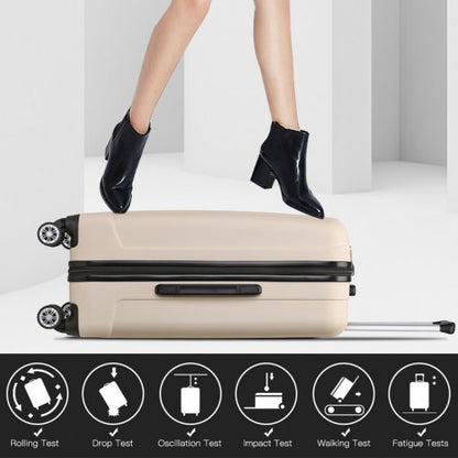 K1773-1L - Kono 19/24/28 Inch 3 Piece Set Striped ABS+PC Hard Shell Luggage with 360-Degree Spinner Wheels - Beige