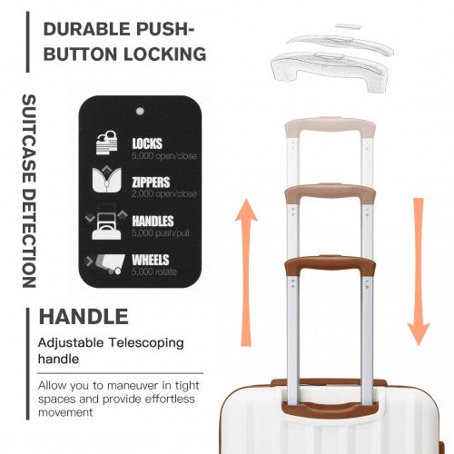 K1773-1L - Kono 19/24/28 Inch 3 Piece Set Striped ABS+PC Hard Shell Luggage with 360-Degree Spinner Wheels - Cream