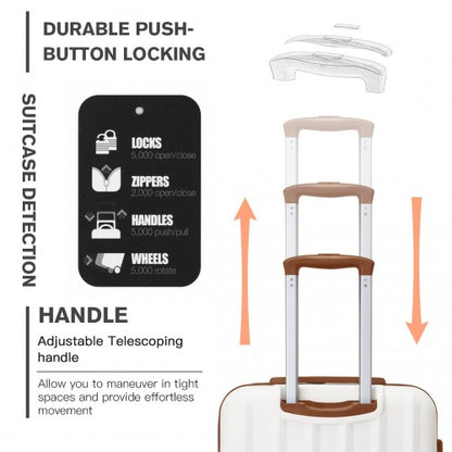 K1773-1L - Kono 19/24/28 Inch 3 Piece Set Striped ABS+PC Hard Shell Luggage with 360-Degree Spinner Wheels - Cream