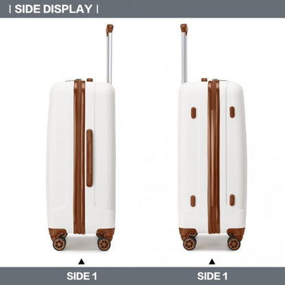 K1773-1L - Kono 19/24/28 Inch 3 Piece Set Striped ABS+PC Hard Shell Luggage with 360-Degree Spinner Wheels - Cream