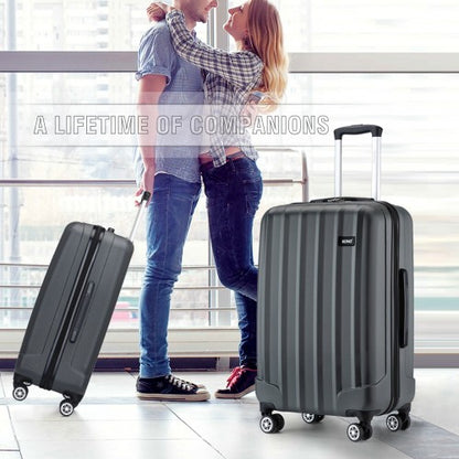 K1773-1L - Kono 19/24/28 Inch 3 Piece Set Striped ABS+PC Hard Shell Luggage with 360-Degree Spinner Wheels - Grey