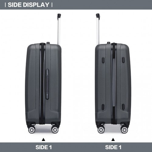 K1773-1L - Kono 19/24/28 Inch 3 Piece Set Striped ABS+PC Hard Shell Luggage with 360-Degree Spinner Wheels - Grey