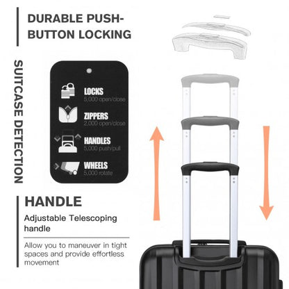 K1773-1L - Kono 19/24/28 Inch 3 Piece Set Striped ABS+PC Hard Shell Luggage with 360-Degree Spinner Wheels - Black