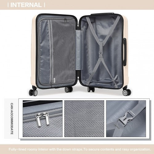 K1773-1L - Kono 19/24/28 Inch 3 Piece Set Striped ABS+PC Hard Shell Luggage with 360-Degree Spinner Wheels - Beige