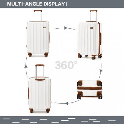 K1773-1L - Kono 19/24/28 Inch 3 Piece Set Striped ABS+PC Hard Shell Luggage with 360-Degree Spinner Wheels - Cream