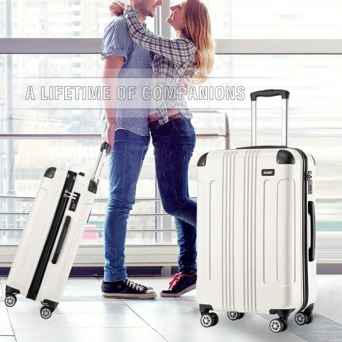 K1777-1L - Kono 19/24/28 Inch 3 Piece Set ABS Lightweight Compact Hard Shell Travel Luggage - Beige