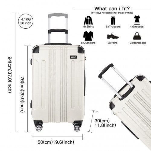 K1777-1L - Kono 19/24/28 Inch 3 Piece Set ABS Lightweight Compact Hard Shell Travel Luggage - Beige