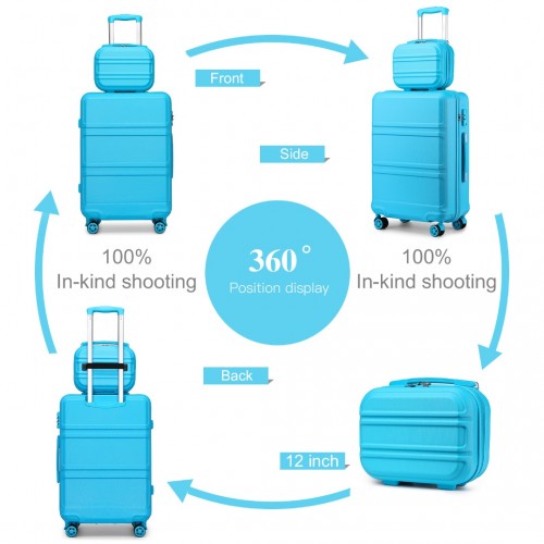 K1871-1L - Kono ABS 4 Wheel Suitcase Set with Vanity Case - Blue