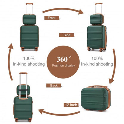 K1871-1L - Kono ABS 4 Wheel Suitcase Set with Vanity Case - Green And Brown