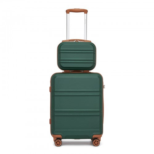 K1871-1L - Kono ABS 4 Wheel Suitcase Set with Vanity Case - Green And Brown