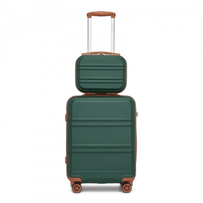 K1871-1L - Kono ABS 4 Wheel Suitcase Set with Vanity Case - Green And Brown