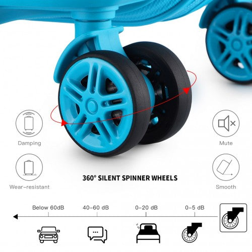 K1871-1L - Kono ABS 4 Wheel Suitcase Set with Vanity Case - Blue