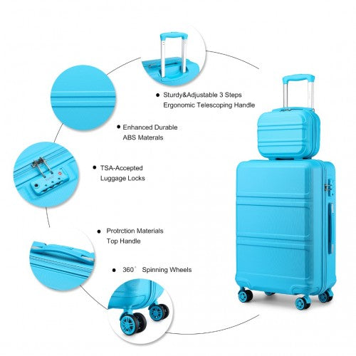 K1871-1L - Kono ABS 4 Wheel Suitcase Set with Vanity Case - Blue