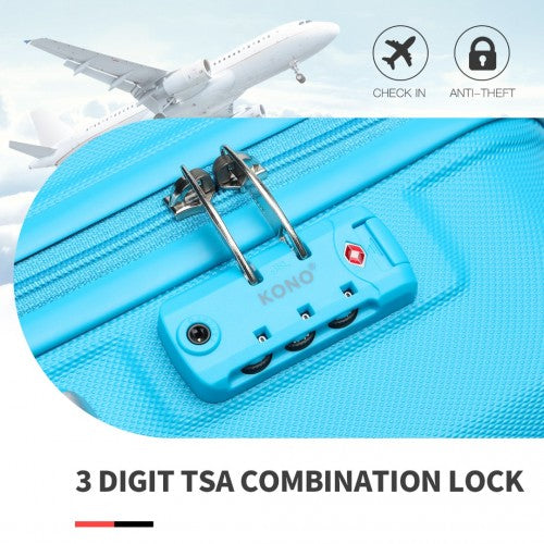 K1871-1L - Kono ABS 4 Wheel Suitcase Set with Vanity Case - Blue
