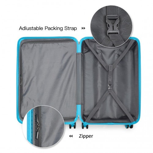 K1871-1L - Kono ABS 4 Wheel Suitcase Set with Vanity Case - Blue