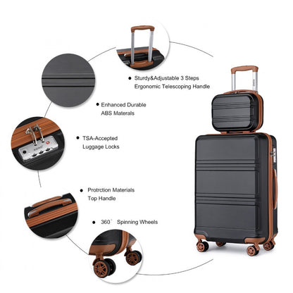 Kono K1871-1L 12/20-inch black and brown luggage set – set view