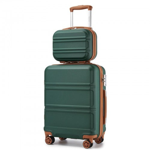 K1871-1L - Kono ABS 4 Wheel Suitcase Set with Vanity Case - Green And Brown