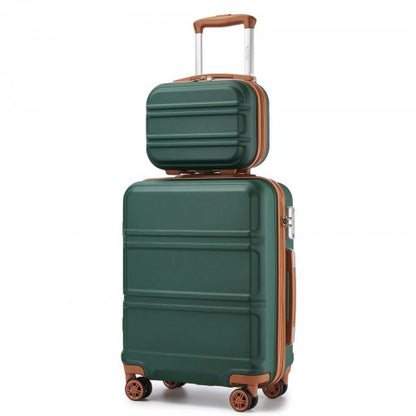 K1871-1L - Kono ABS 4 Wheel Suitcase Set with Vanity Case - Green And Brown