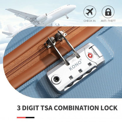 Blue textured suitcase 3-digit TSA lock with anti-theft branding and check-in icon
