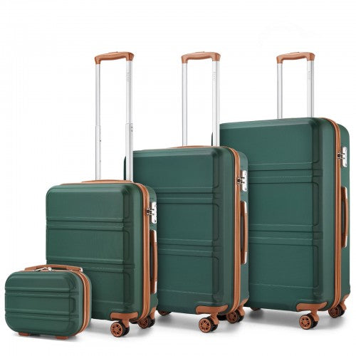 Kono green ABS hard-shell 4-piece suitcase set with vanity case and sculpted horizontal design