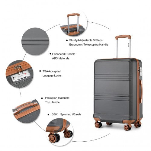 Dark gray hard-shell suitcase with ergonomic handle, TSA lock, and durable ABS material