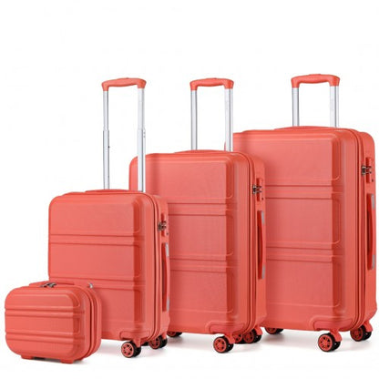 Coral-orange Kono ABS hard-shell suitcase set with sculpted horizontal ridges and vanity case