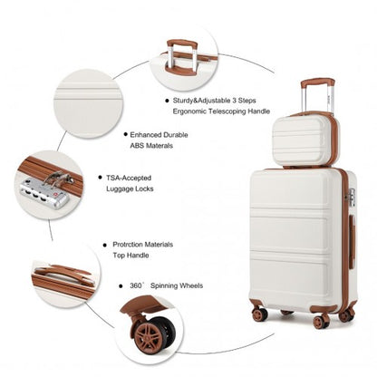 Cream-colored ABS suitcase set with brown trim accents and ergonomic telescoping handle system