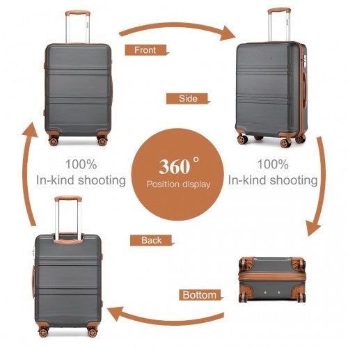 Dark gray hard-shell suitcase 360-degree position display diagram with brown accents