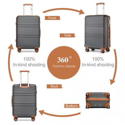 Dark gray hard-shell suitcase 360-degree position display diagram with brown accents